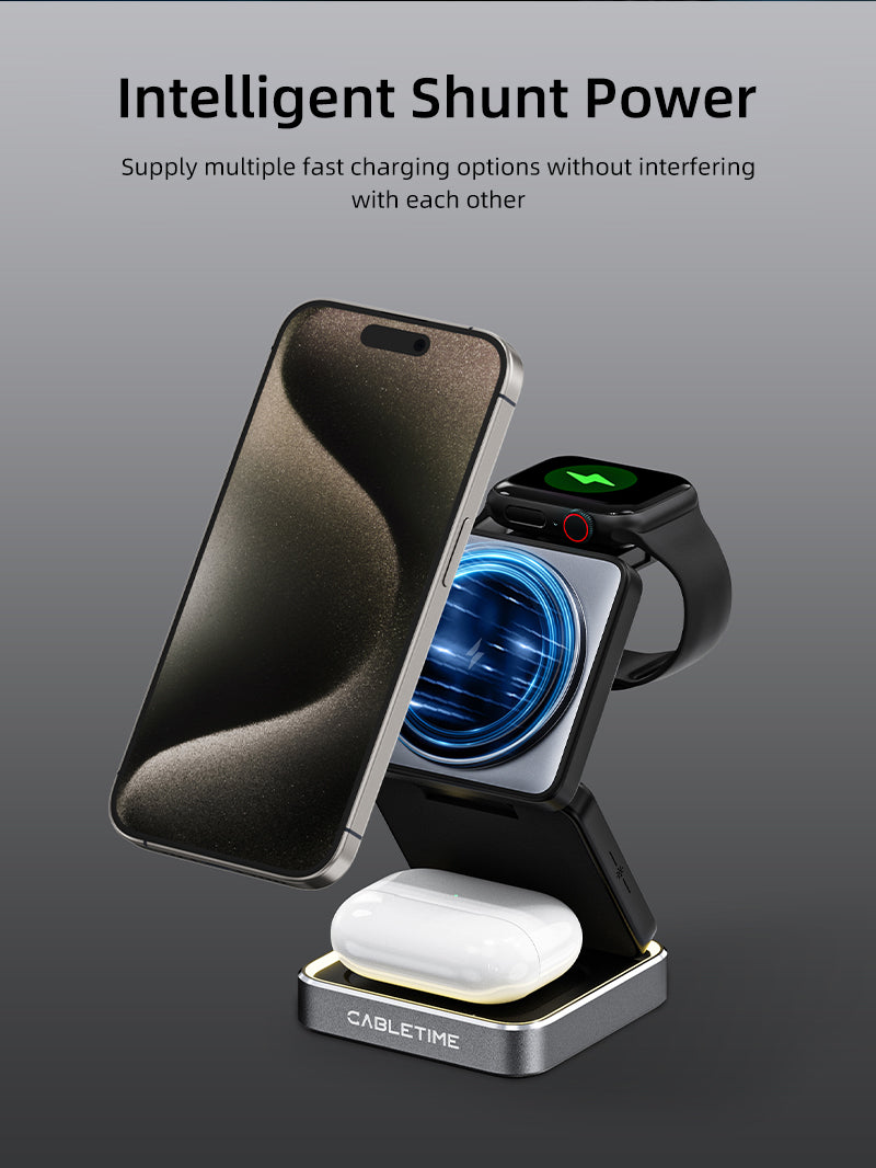 Foldable Magnetic 3-in-1 Wireless Charger