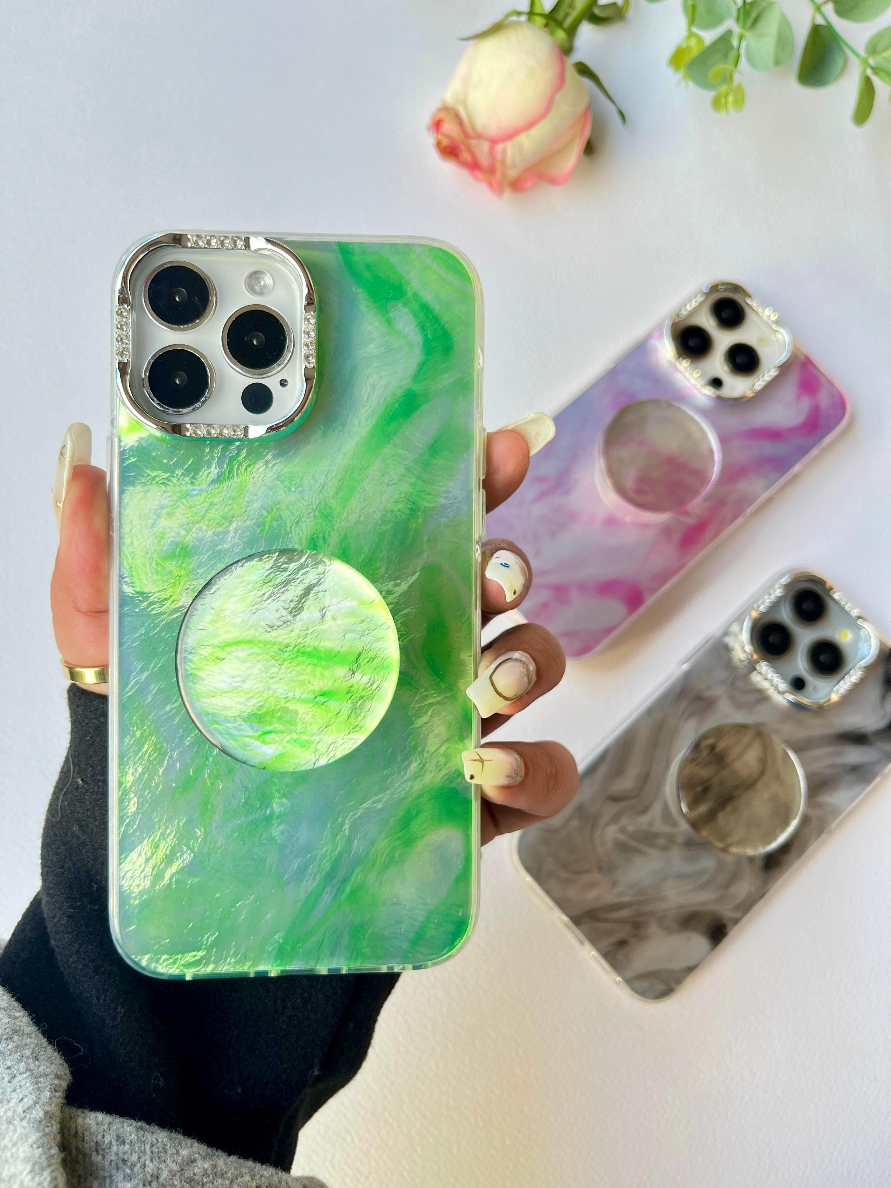 Opaque Marble Case with popsocket