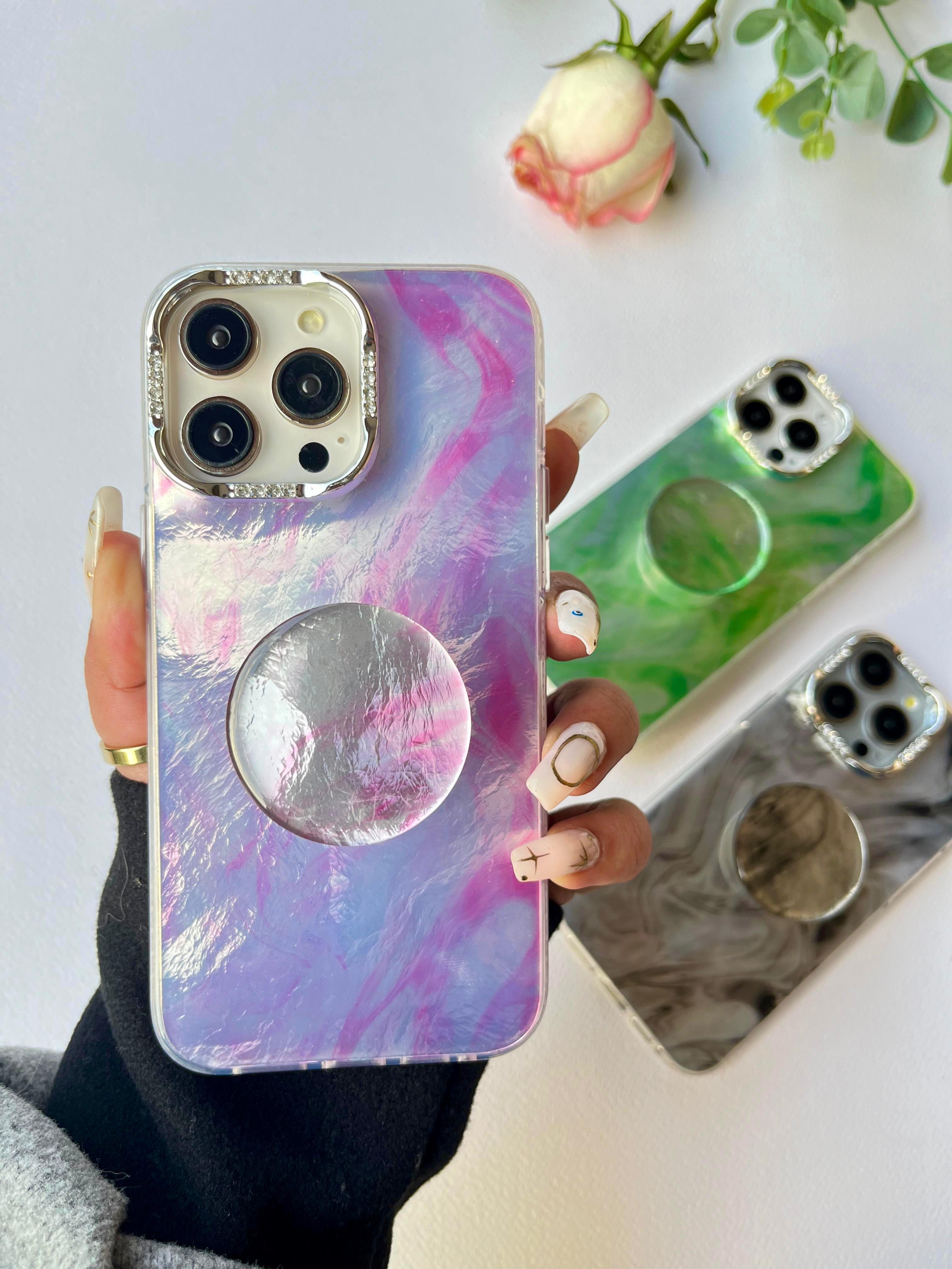 Opaque Marble Case with popsocket