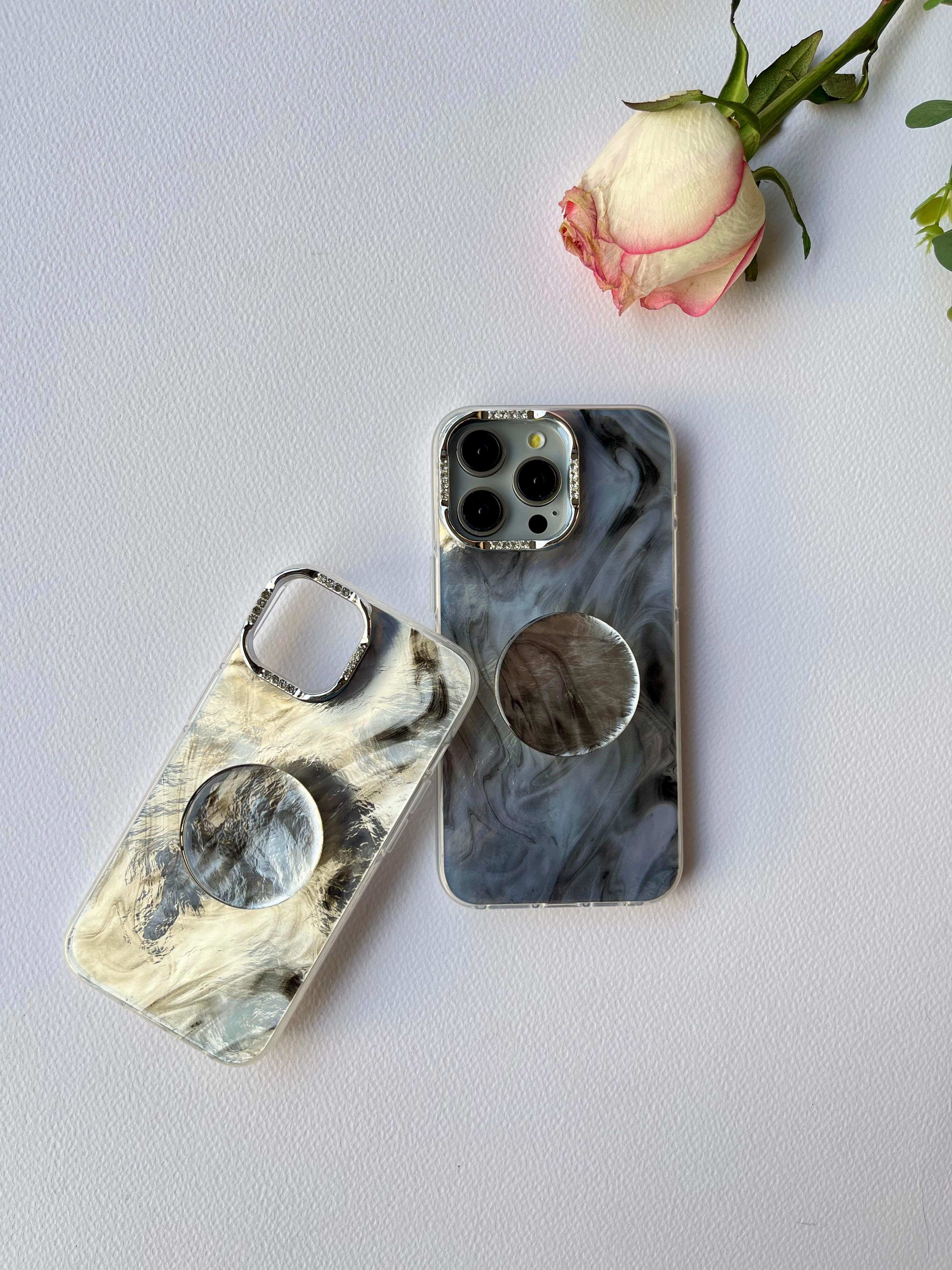 Opaque Marble Case with popsocket