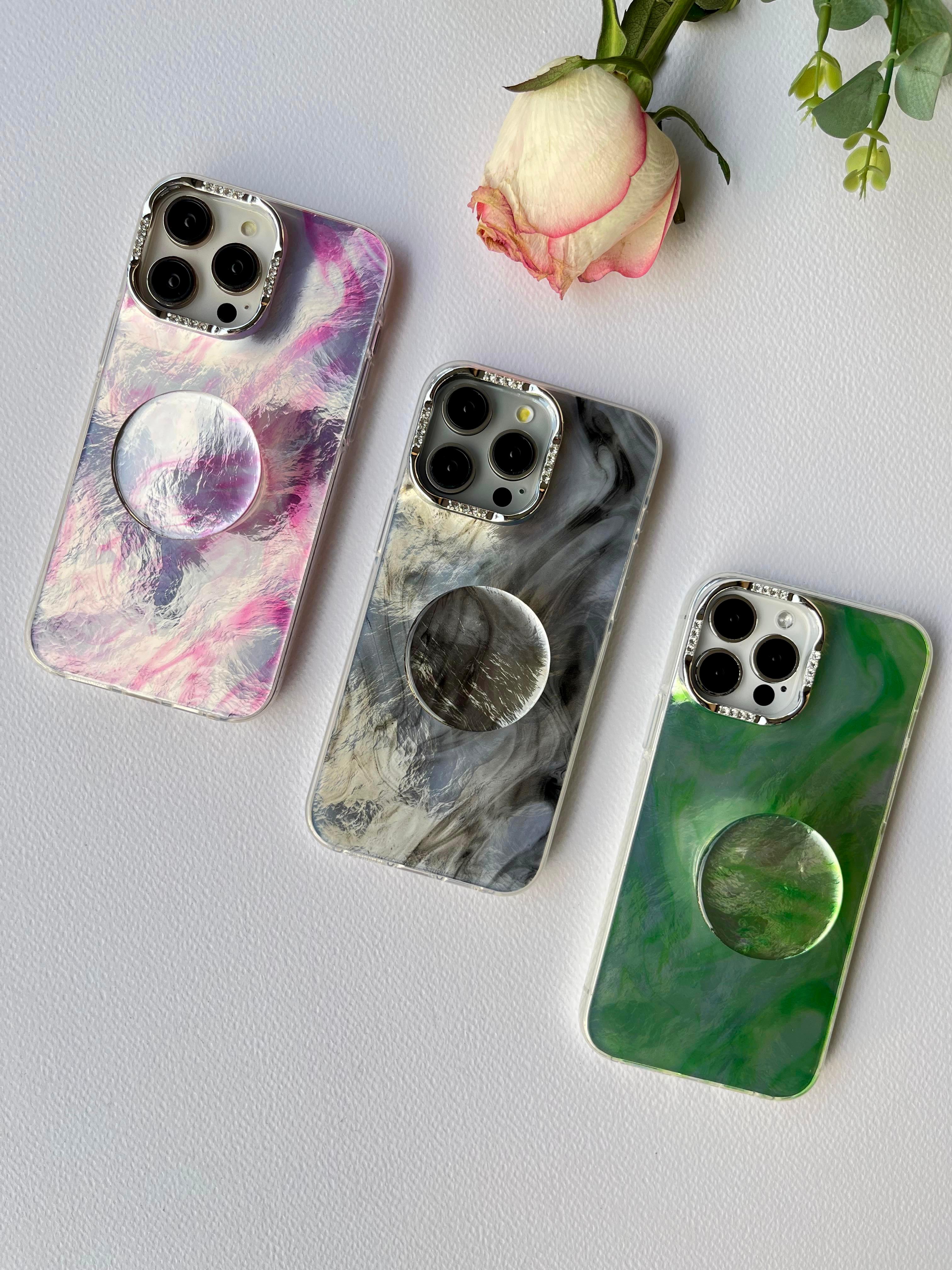 Opaque Marble Case with popsocket