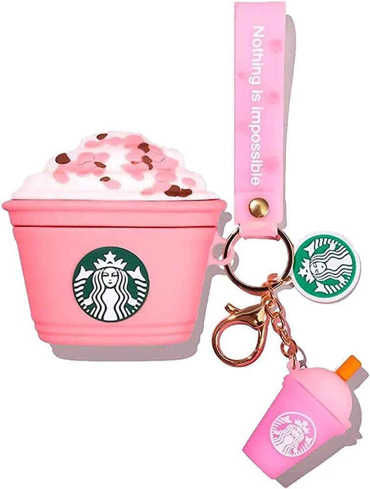 Pink Starbucks AirPods Case With Keychain