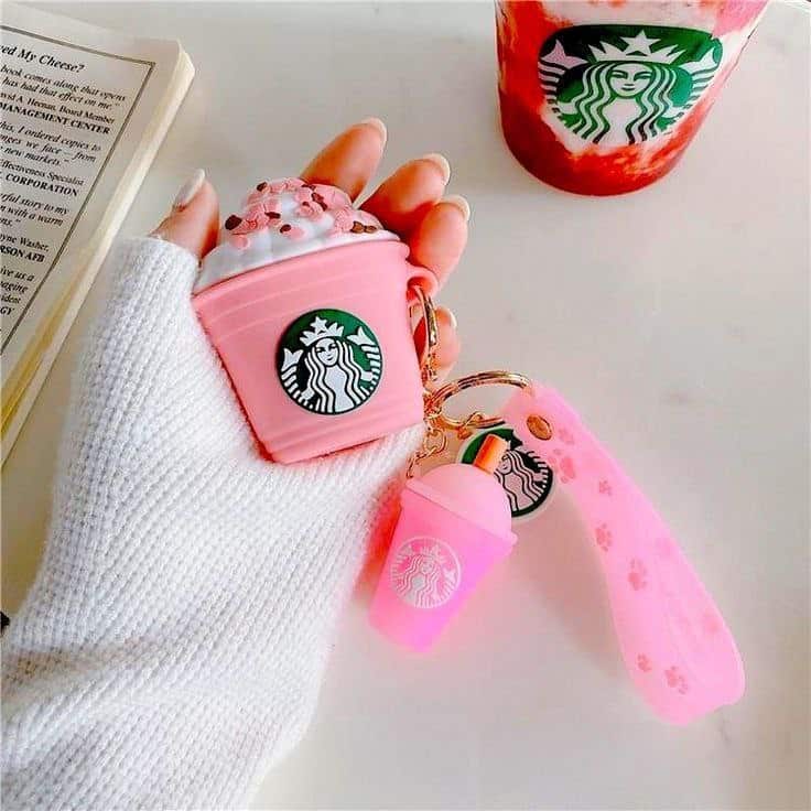 Pink Starbucks AirPods Case With Keychain