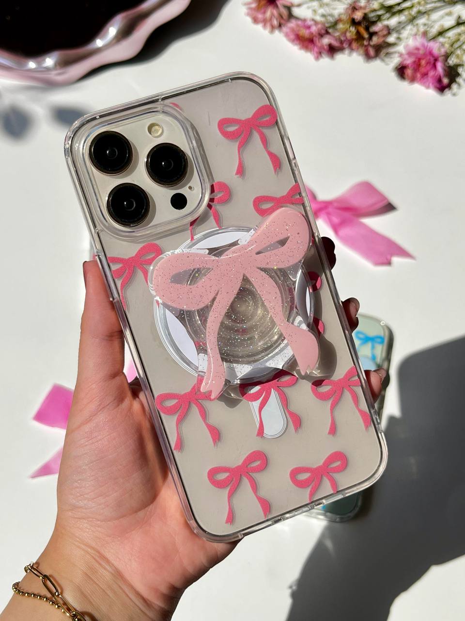 Ribbon Transparent Case with Popsocket