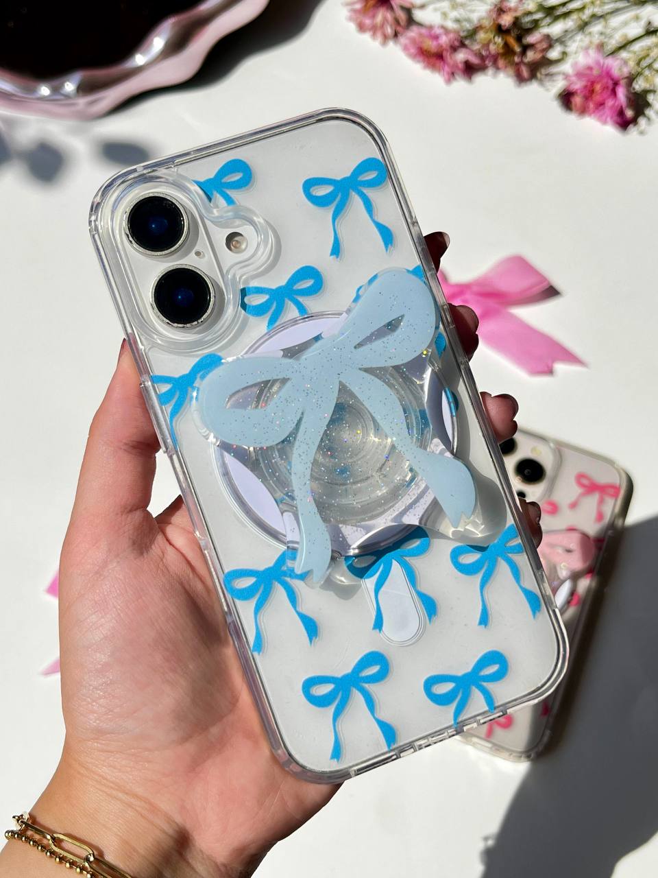 Ribbon Transparent Case with Popsocket