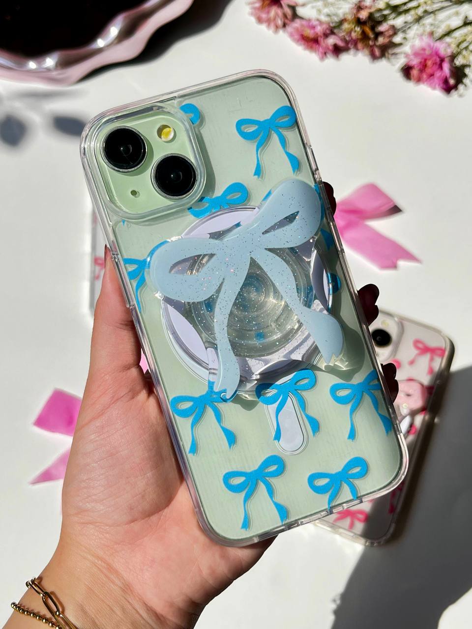 Ribbon Transparent Case with Popsocket