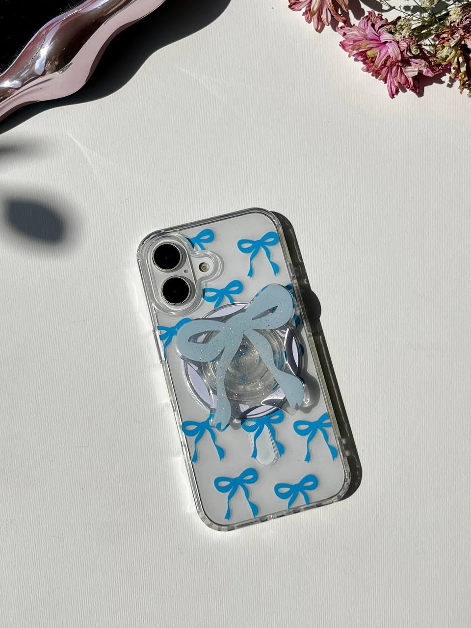 Ribbon Transparent Case with Popsocket