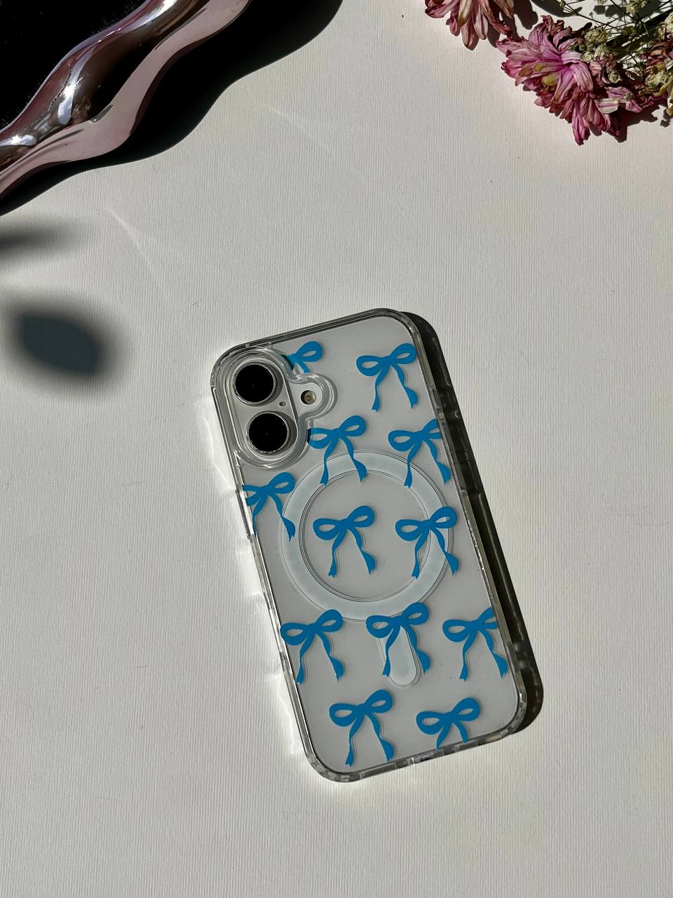 Ribbon Transparent Case with Popsocket