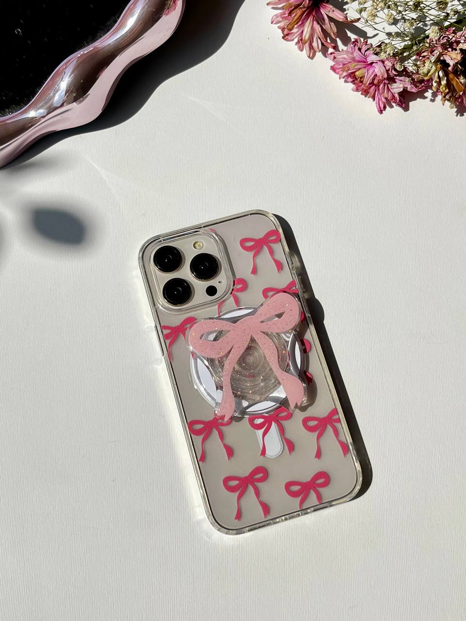Ribbon Transparent Case with Popsocket