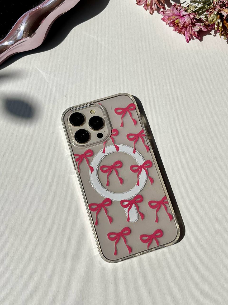 Ribbon Transparent Case with Popsocket
